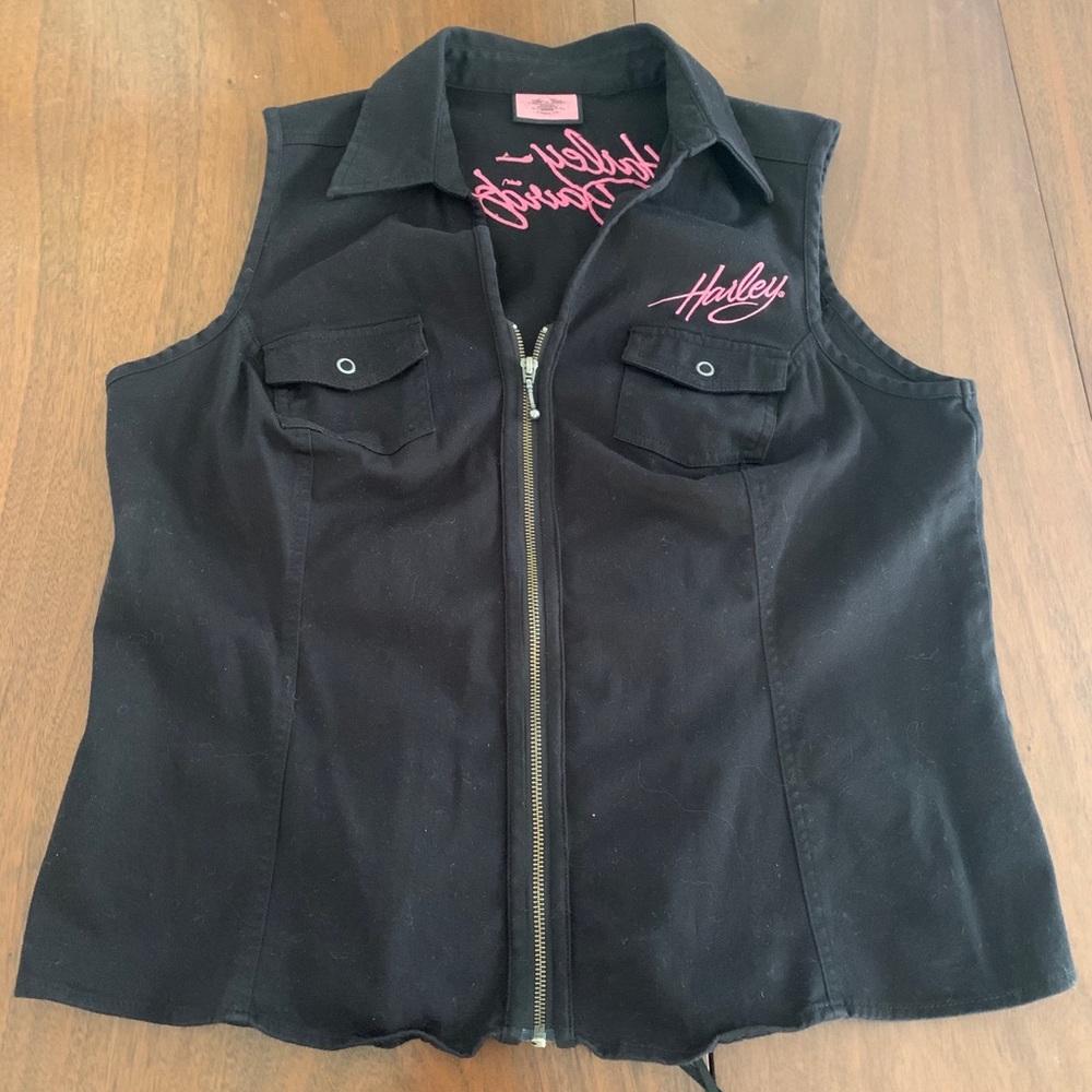 Black and Pink Harley Davidson Vest
